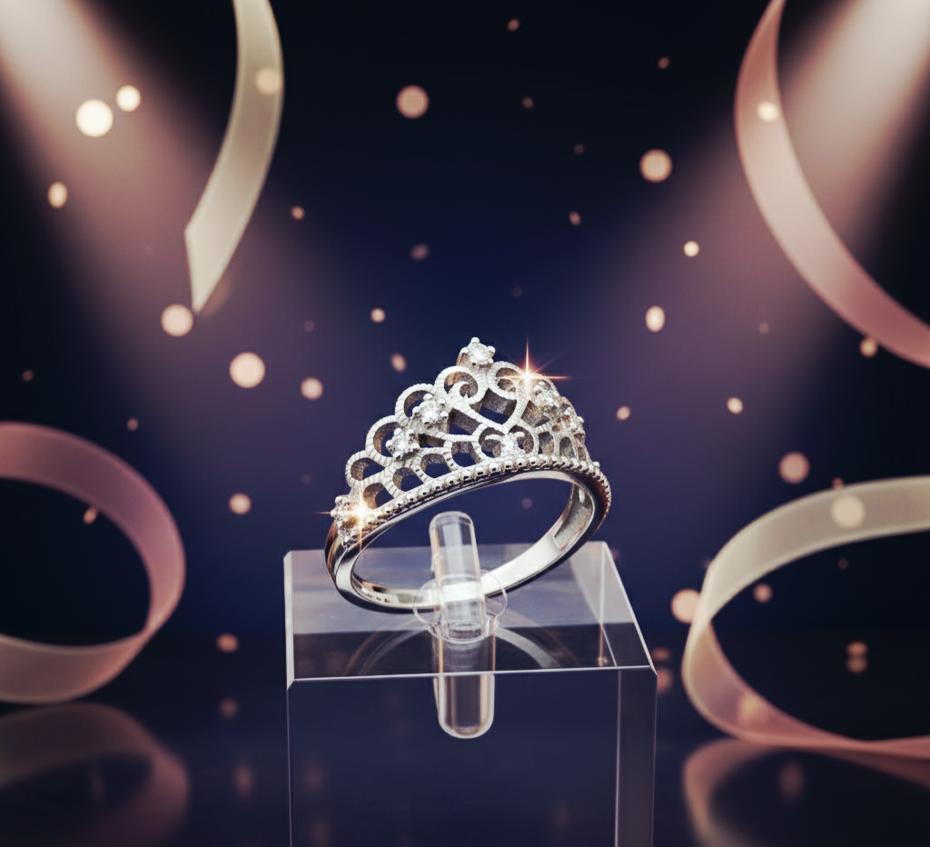 "Royal Sparkle Tiara Crown Ring" – 925 Sterling Silver