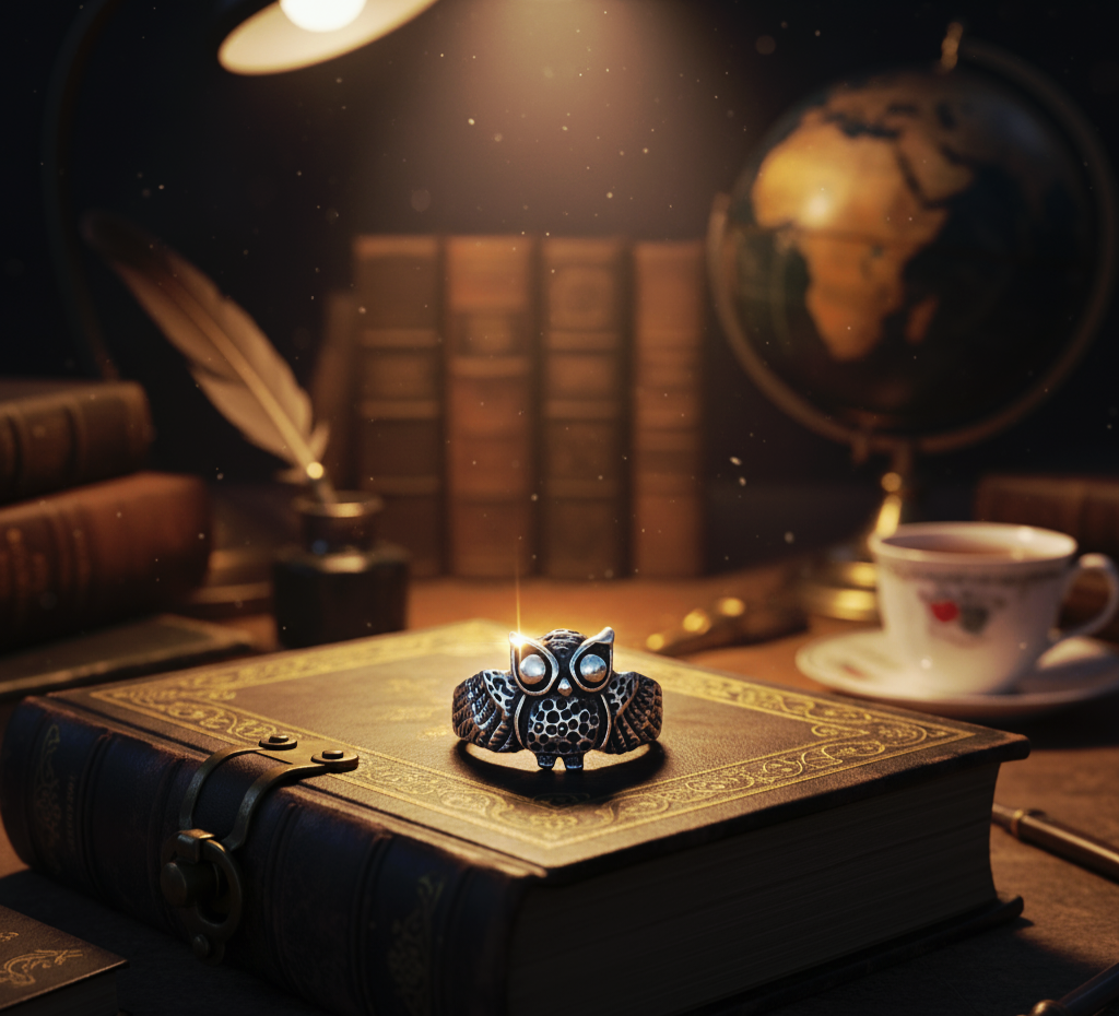 “Guardian Night Owl Ring"  – Hand-Carved 925 Silver Wisdom Totem