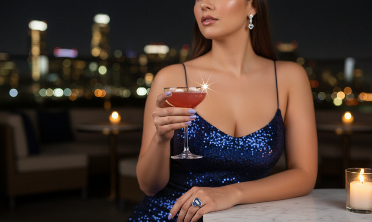 Sapphire Blue Heart Pave Ring with Baguette Accent – 925 Sterling Silver