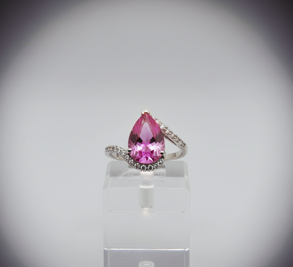 “Pear-Cut Pink Radiance Ring" – 925 Silver & Brilliant CZ Wrap Design