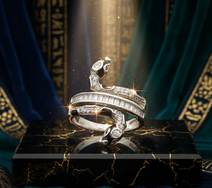 Serpent Luxe Wrap Ring – 925 Sterling Silver, Black Enamel & Pavé Stones
