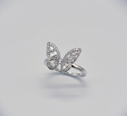 "Baguette-Cut Butterfly Ring" – 925 Sterling Silver Sparkle