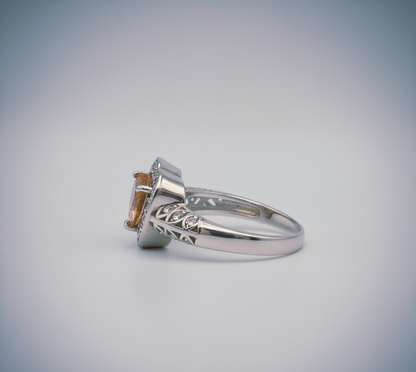 “Golden Heart Halo Ring" – Warm Citrine Glow in 925 Silver Filigree