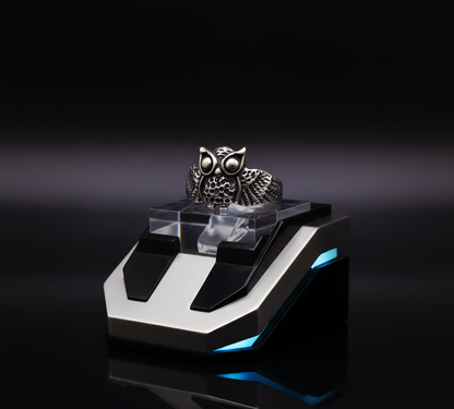 “Guardian Night Owl Ring"  – Hand-Carved 925 Silver Wisdom Totem