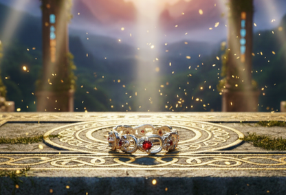 “Crimson Bloom Vintage Eternity Ring" – Floral Red Gemstone Band by Illuzion Jewelry