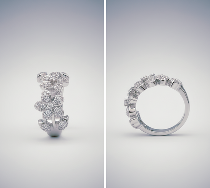 “Blooming Garden Band" – 925 Silver Floral Sparkle Ring