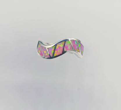 “Pink Fire Inlay Wave Band"– 925 Silver Radiant Flow Edition