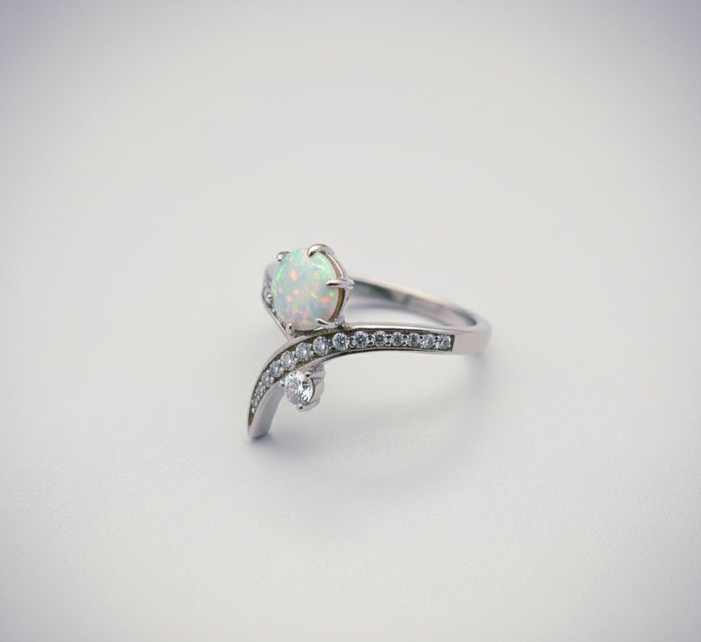 “Celestial Opal Crossover Ring" – 925 Sterling Silver by Illuzion Jewelry