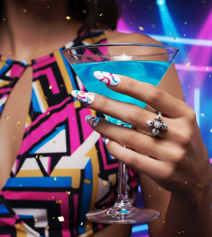 "Midnight Bloom Radiance Ring" – Dual-Tone Starflower in 925 Silver