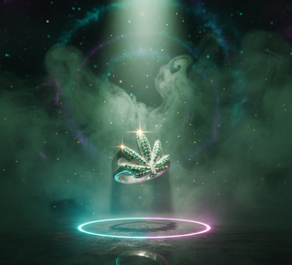 Emerald Aura Leaf Ring - 925 Sterling Silver