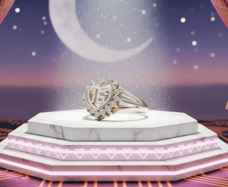 "Initial Heart Halo Ring" – 925 Sterling Silver Sparkle Band by Illuzion Jewelry