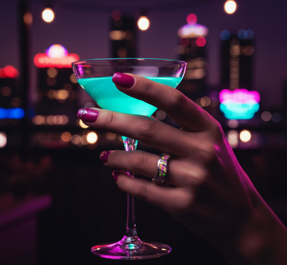 “Pink Fire Inlay Wave Band"– 925 Silver Radiant Flow Edition