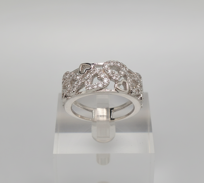 White Sapphire Heart Cluster Band – 925 Silver Love Ring