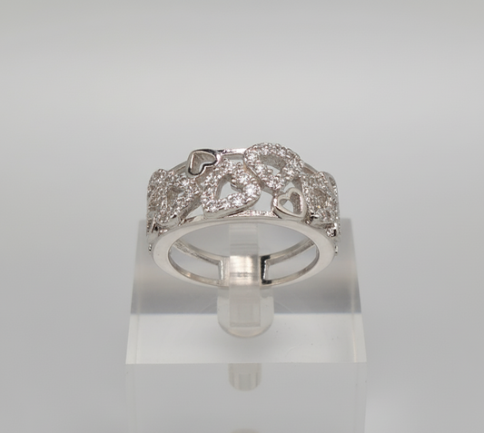 White Sapphire Heart Cluster Band – 925 Silver Love Ring
