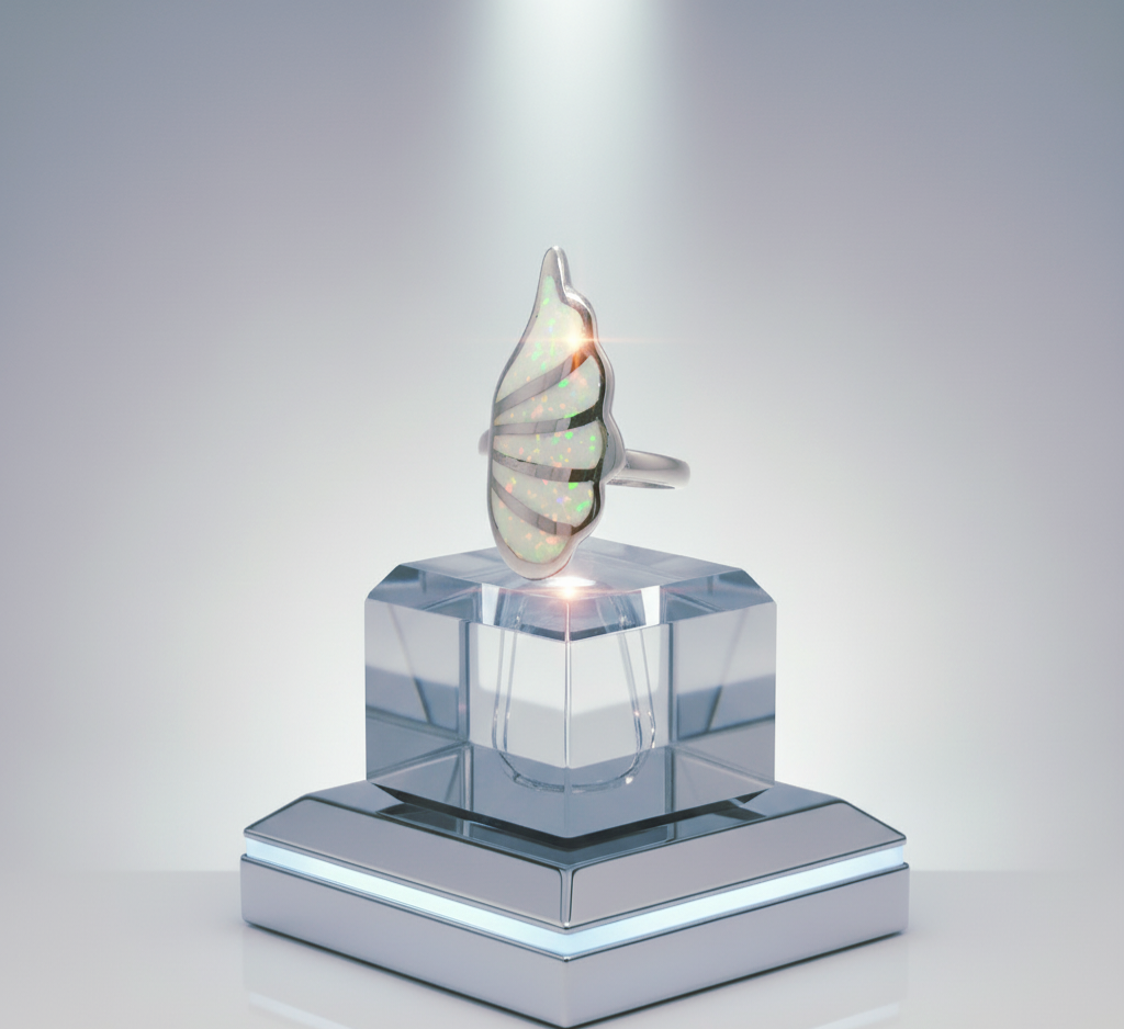 “Ethereal Opal Wing Ring" – Iridescent Inlay Magic in 925 Silver