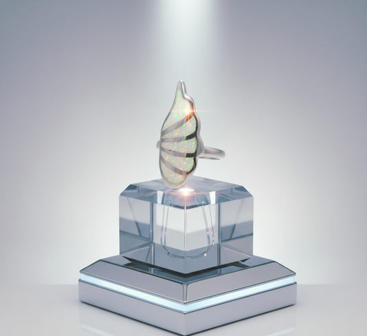 “Ethereal Opal Wing Ring" – Iridescent Inlay Magic in 925 Silver