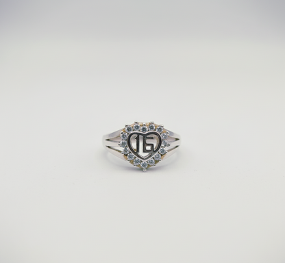 "Initial Heart Halo Ring" – 925 Sterling Silver Sparkle Band by Illuzion Jewelry