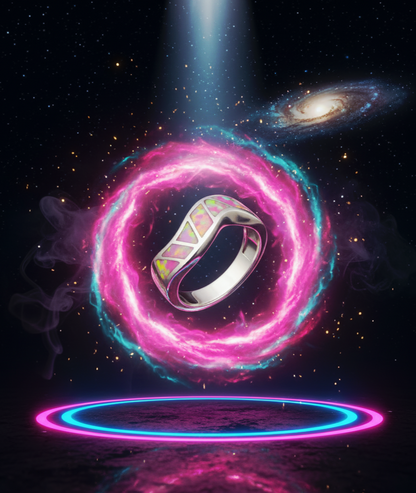 “Pink Fire Inlay Wave Band"– 925 Silver Radiant Flow Edition