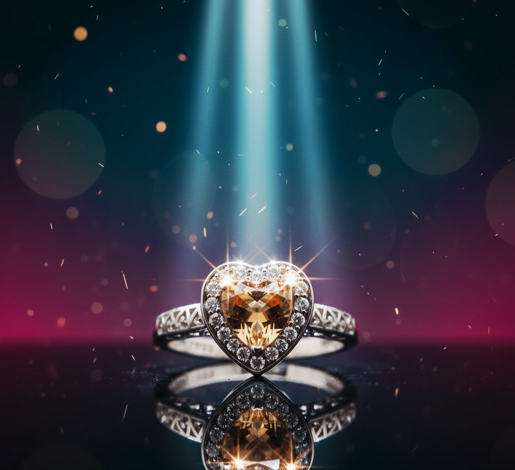 “Golden Heart Halo Ring" – Warm Citrine Glow in 925 Silver Filigree