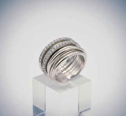 “Luxe Criss-Cross Starlight Ring"  – Multi-Band Radiance in 925 Silver