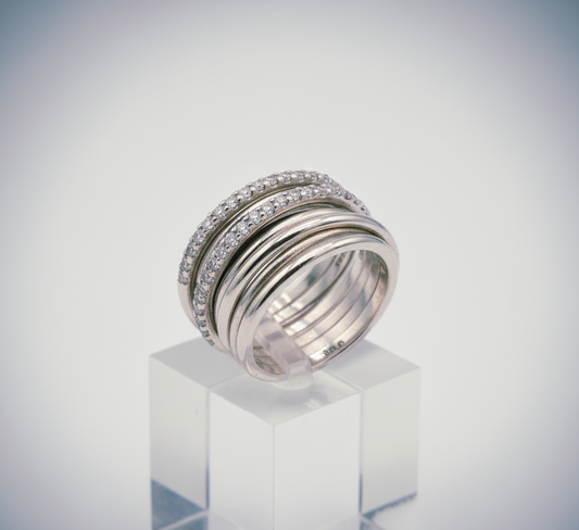 “Luxe Criss-Cross Starlight Ring"  – Multi-Band Radiance in 925 Silver