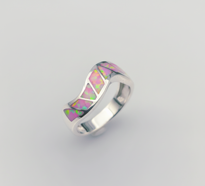“Pink Fire Inlay Wave Band"– 925 Silver Radiant Flow Edition