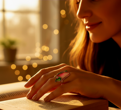 "Dream Butterfly Ring" – Iridescent Color-Shift Wings in 925 Silver