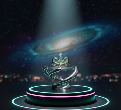 Emerald Aura Leaf Ring - 925 Sterling Silver