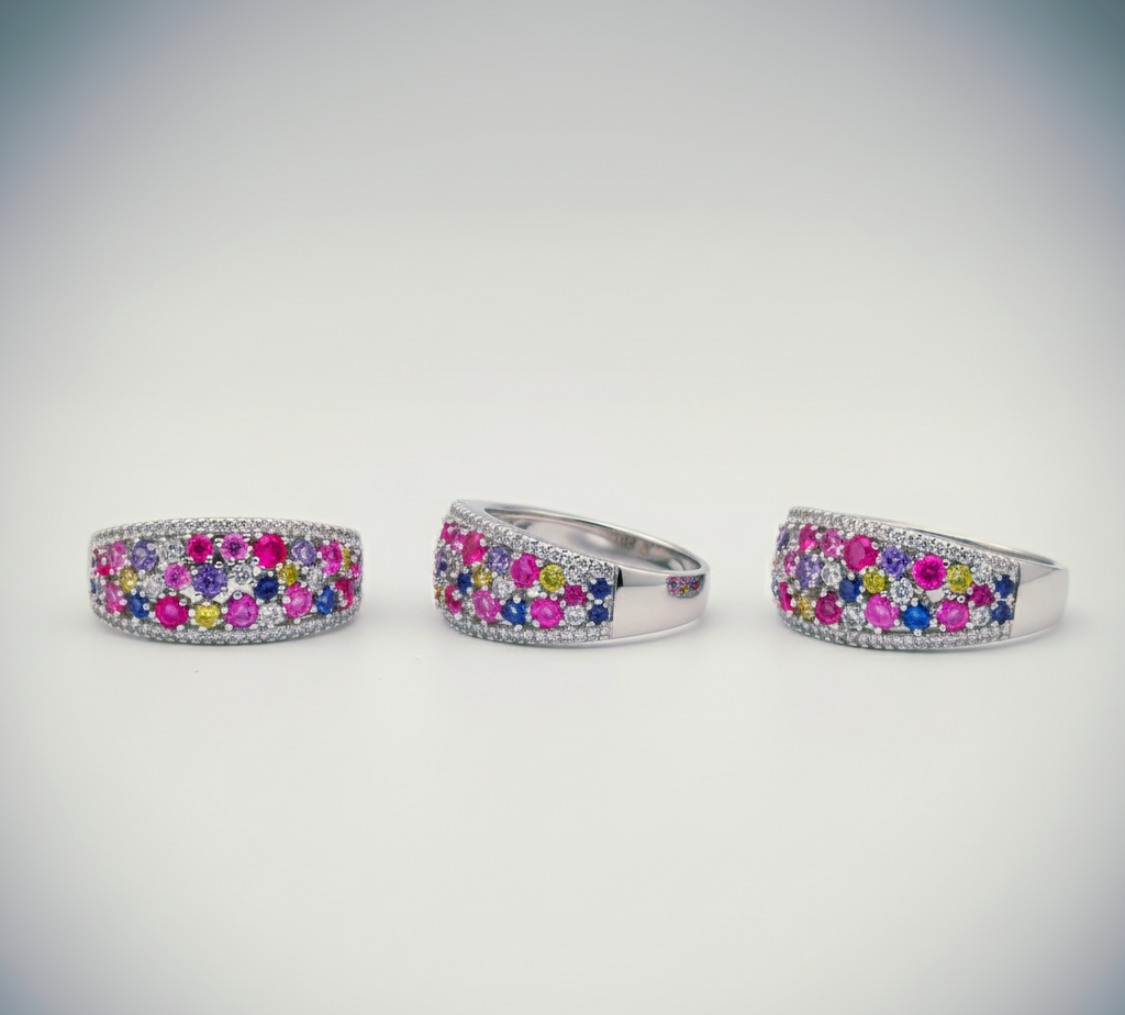 “Prism Burst Gemstone Band" – Multicolor 925 Silver Ring
