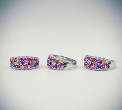 “Prism Burst Gemstone Band" – Multicolor 925 Silver Ring