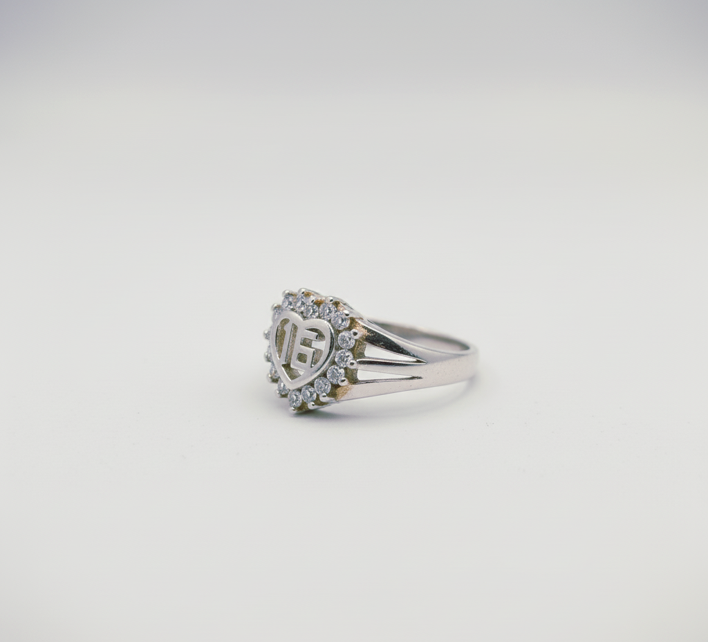 "Initial Heart Halo Ring" – 925 Sterling Silver Sparkle Band by Illuzion Jewelry