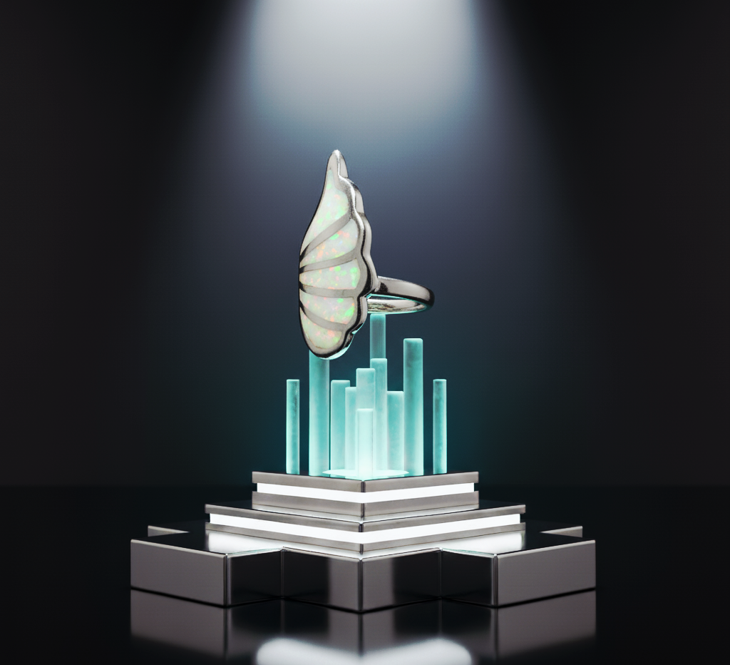 “Ethereal Opal Wing Ring" – Iridescent Inlay Magic in 925 Silver