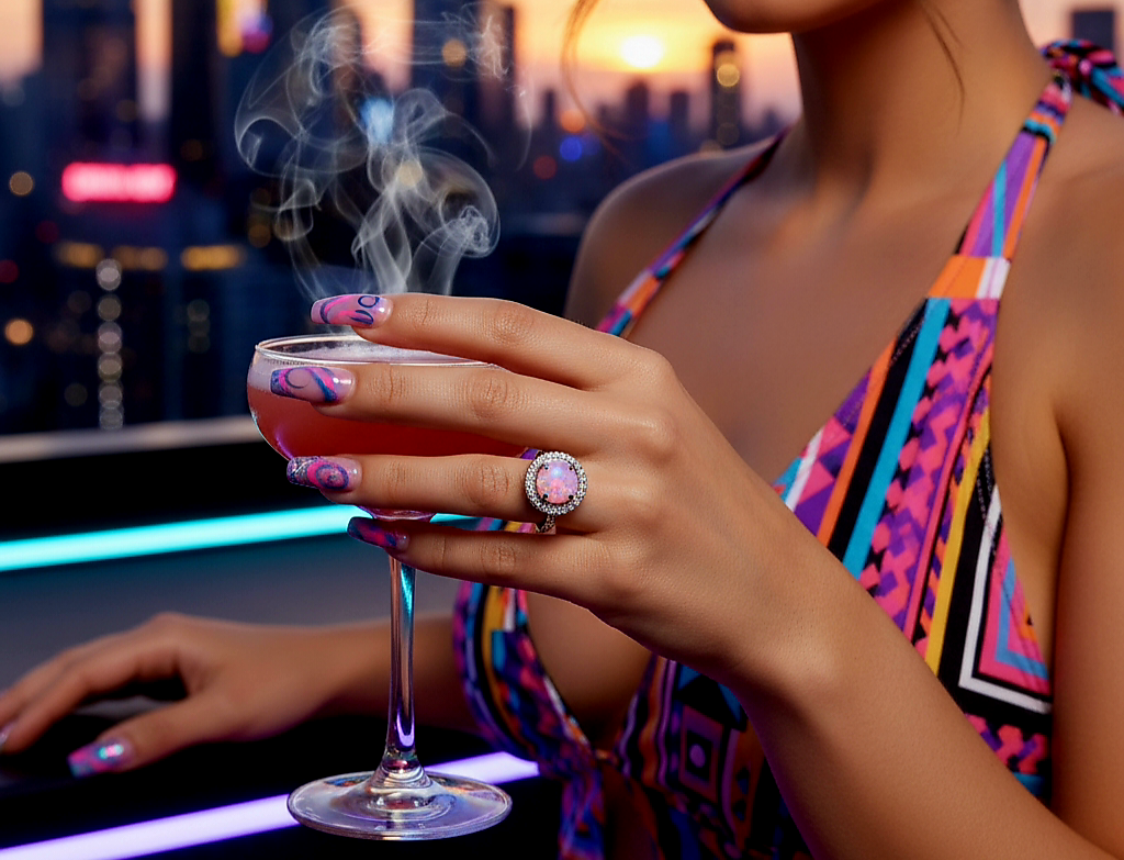 “Starlit Pink Opal Halo Ring" – 925 Silver Cosmic Glow Edition