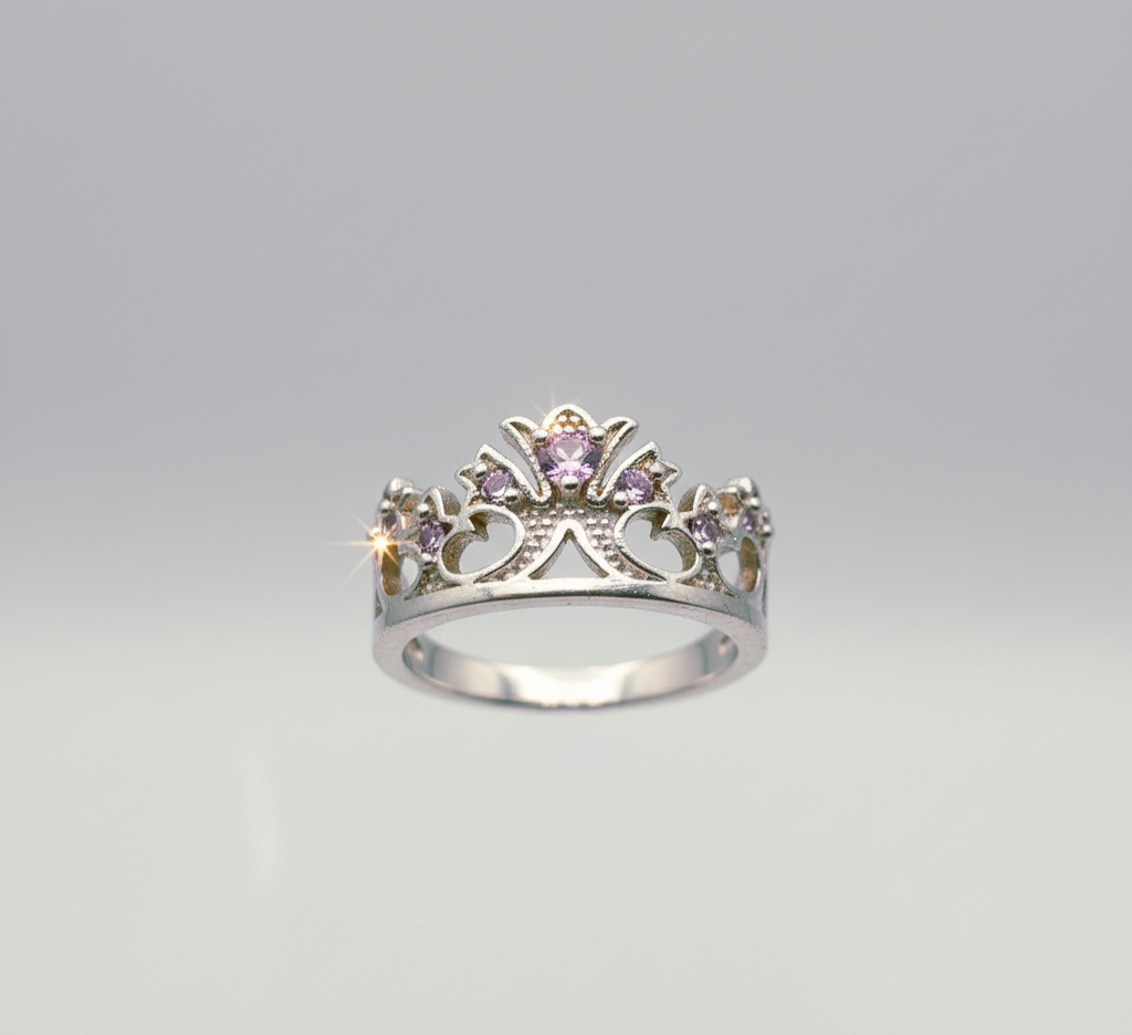 “Princess Tiara Crown Ring" – 925 Silver & Lavender Gemstone Royal Cut