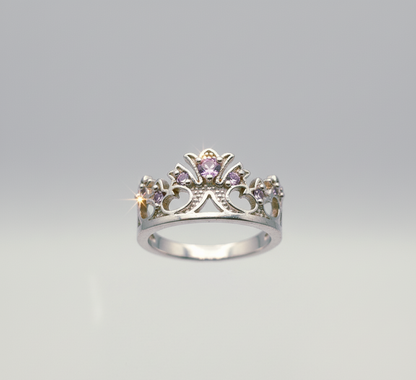 “Princess Tiara Crown Ring" – 925 Silver & Lavender Gemstone Royal Cut