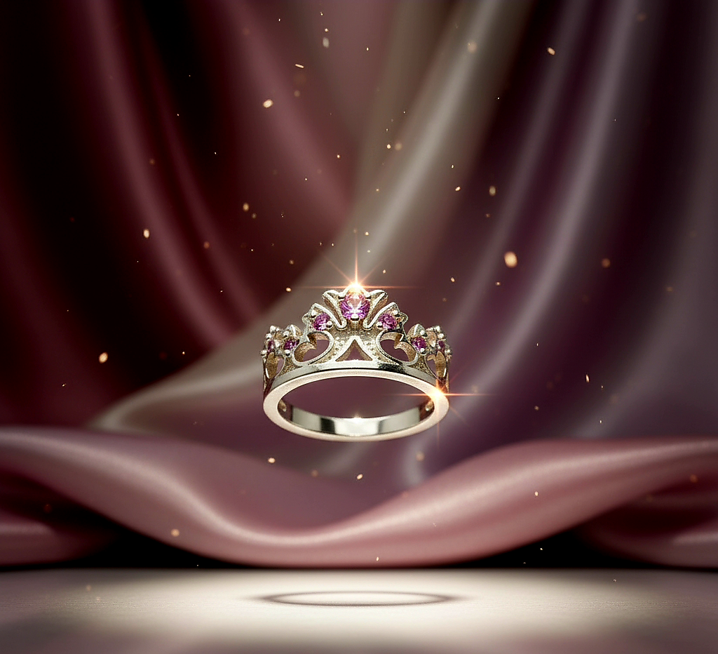 “Princess Tiara Crown Ring" – 925 Silver & Lavender Gemstone Royal Cut