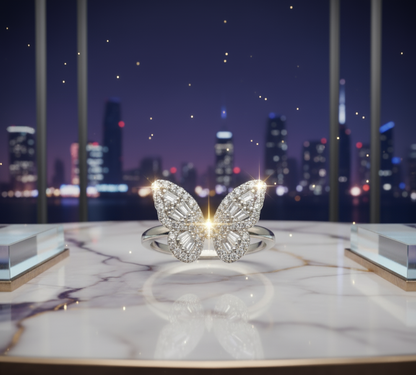 "Baguette-Cut Butterfly Ring" – 925 Sterling Silver Sparkle