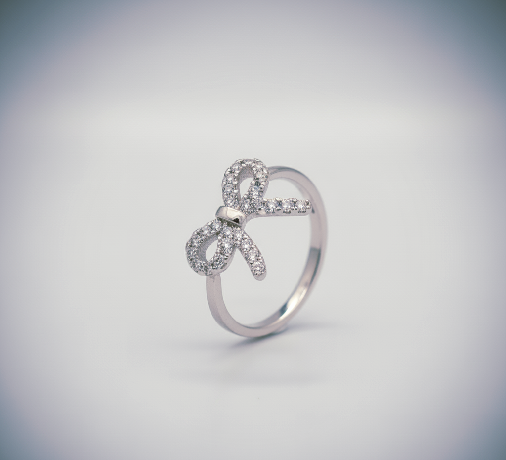 "Whisper-Tied Pavé Ribbon Ring" – Graceful 925 Silver Sparkle