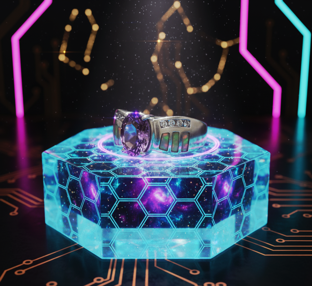 “Amethyst Nova Inlay Ring"  – 925 Silver with Opal & CZ Accents