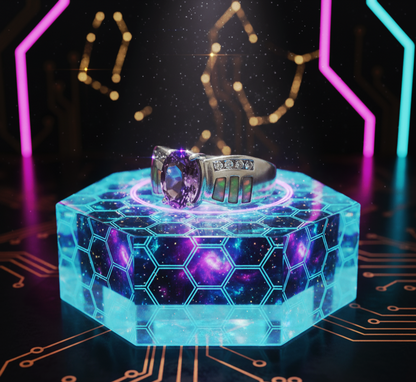 “Amethyst Nova Inlay Ring"  – 925 Silver with Opal & CZ Accents