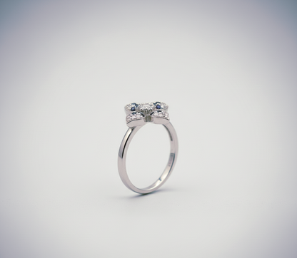 "Midnight Bloom Radiance Ring" – Dual-Tone Starflower in 925 Silver