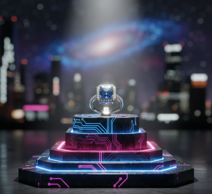 Midnight Royal Halo 925 Silver Ring – Blue Princess Center with Double Diamond-Style Halo