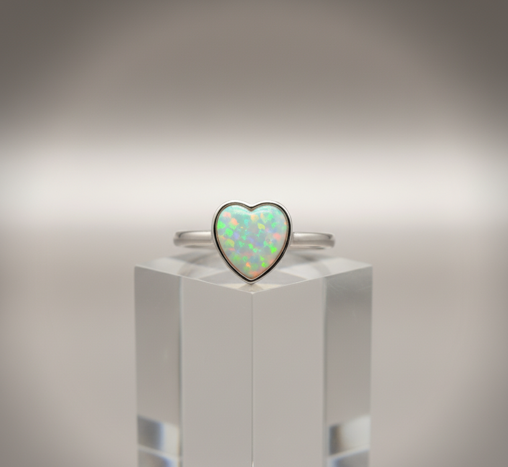 Opal Heart Glow Ring – 925 Sterling Silver
