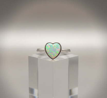 Opal Heart Glow Ring – 925 Sterling Silver