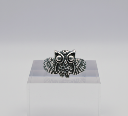 “Guardian Night Owl Ring"  – Hand-Carved 925 Silver Wisdom Totem