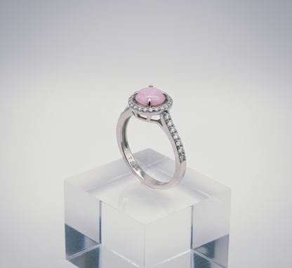 “Starlit Pink Opal Halo Ring" – 925 Silver Cosmic Glow Edition