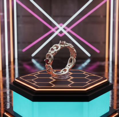 “Crimson Bloom Vintage Eternity Ring" – Floral Red Gemstone Band by Illuzion Jewelry