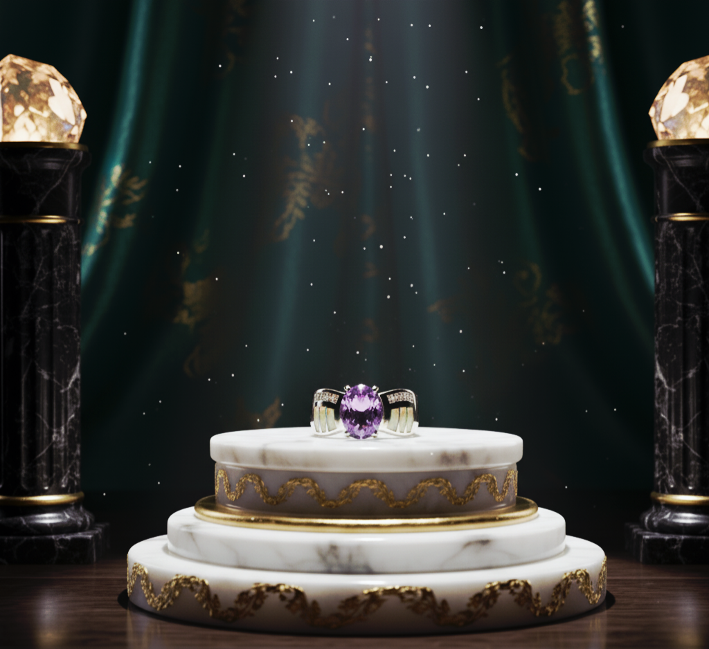 “Amethyst Nova Inlay Ring"  – 925 Silver with Opal & CZ Accents