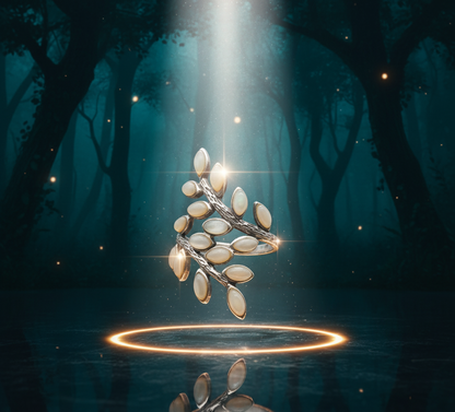 Mother-of-Pearl Olive Leaf Ring – 925 Sterling Silver Nature Wrap