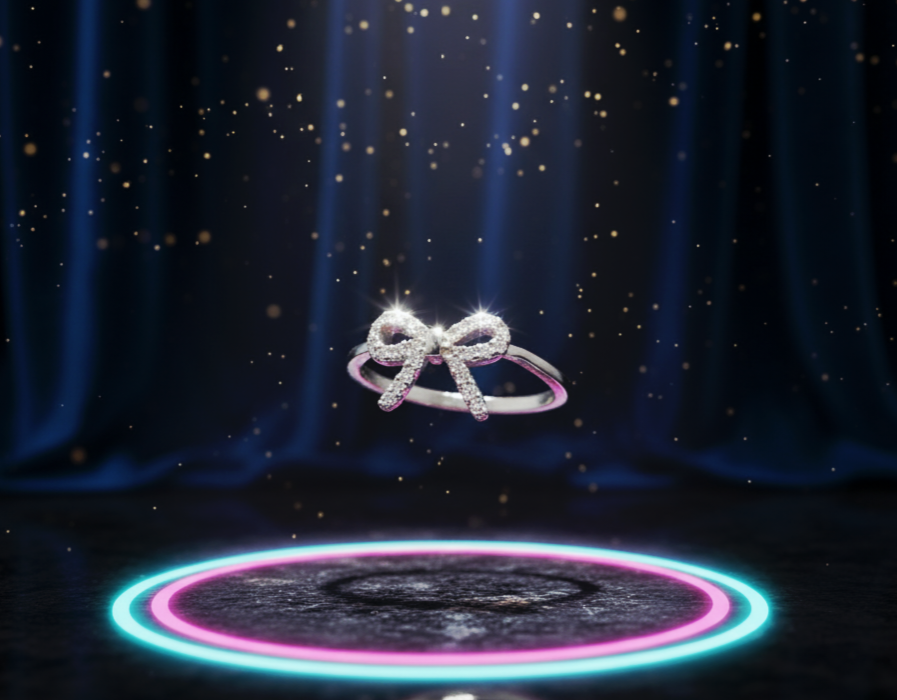 "Whisper-Tied Pavé Ribbon Ring" – Graceful 925 Silver Sparkle